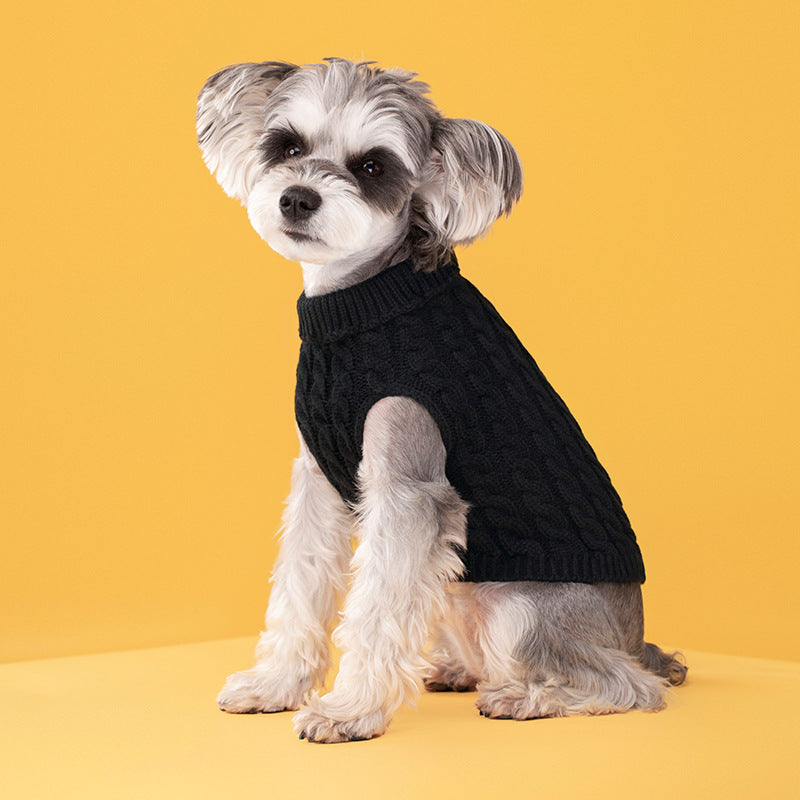 Maglione dolcevita spesso in tinta unita classico con motivo a intreccio di pasta fritta per cani e gatti in autunno e inverno