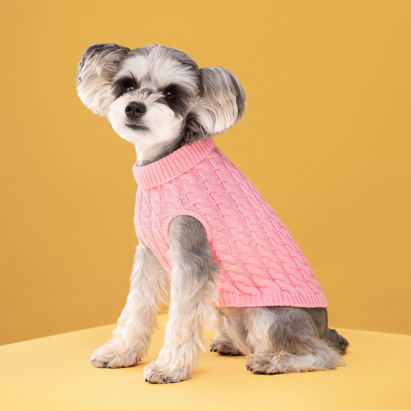 Maglione dolcevita spesso in tinta unita classico con motivo a intreccio di pasta fritta per cani e gatti in autunno e inverno