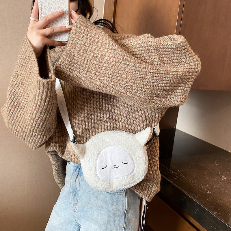 Borsa Donna Autunno/Inverno con Pupazzo - Tracolla Circolare in Peluche, Fashion Street Style