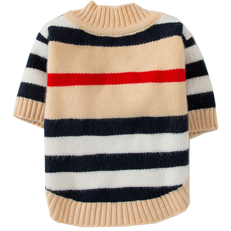 Maglione caldo per cani a righe beige, nere e rosse – perfetto per l'inverno