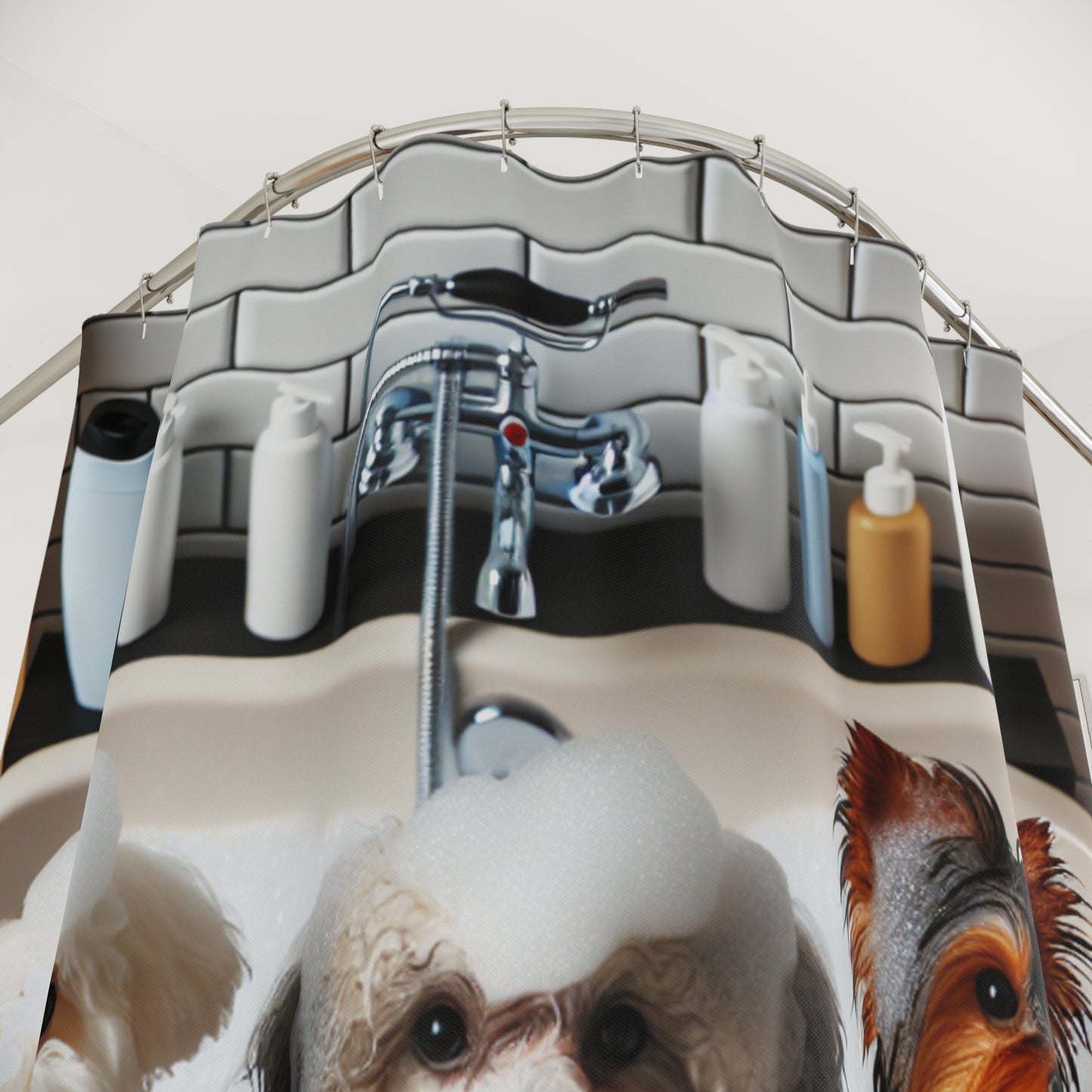 Tenda da Doccia con Adorabili Yorkshire Terrier, Maltese e Barboncino - Design Divertente per Amanti dei Cani