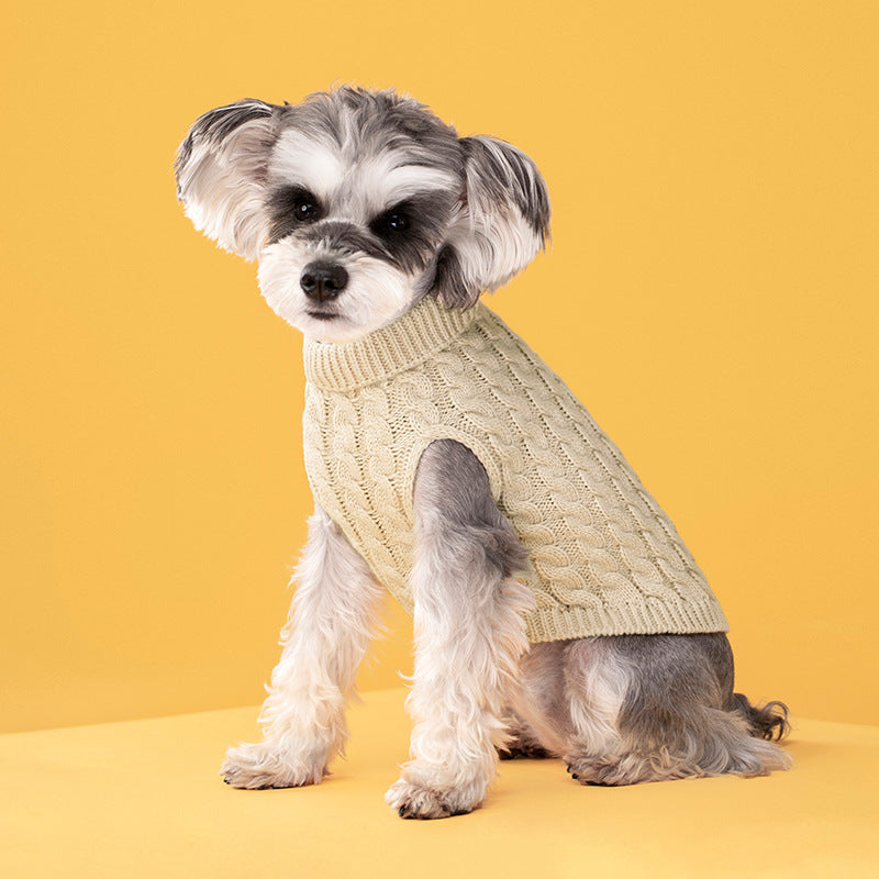 Maglione dolcevita spesso in tinta unita classico con motivo a intreccio di pasta fritta per cani e gatti in autunno e inverno