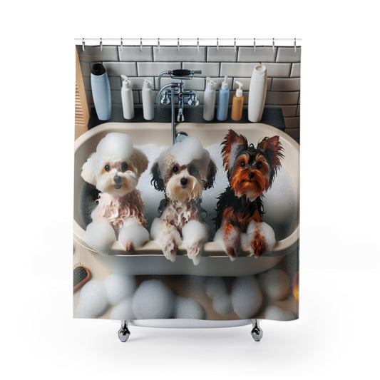 Tenda da Doccia con Adorabili Yorkshire Terrier, Maltese e Barboncino - Design Divertente per Amanti dei Cani
