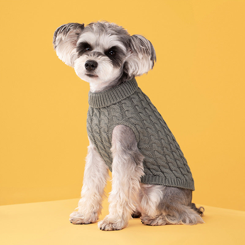 Maglione dolcevita spesso in tinta unita classico con motivo a intreccio di pasta fritta per cani e gatti in autunno e inverno