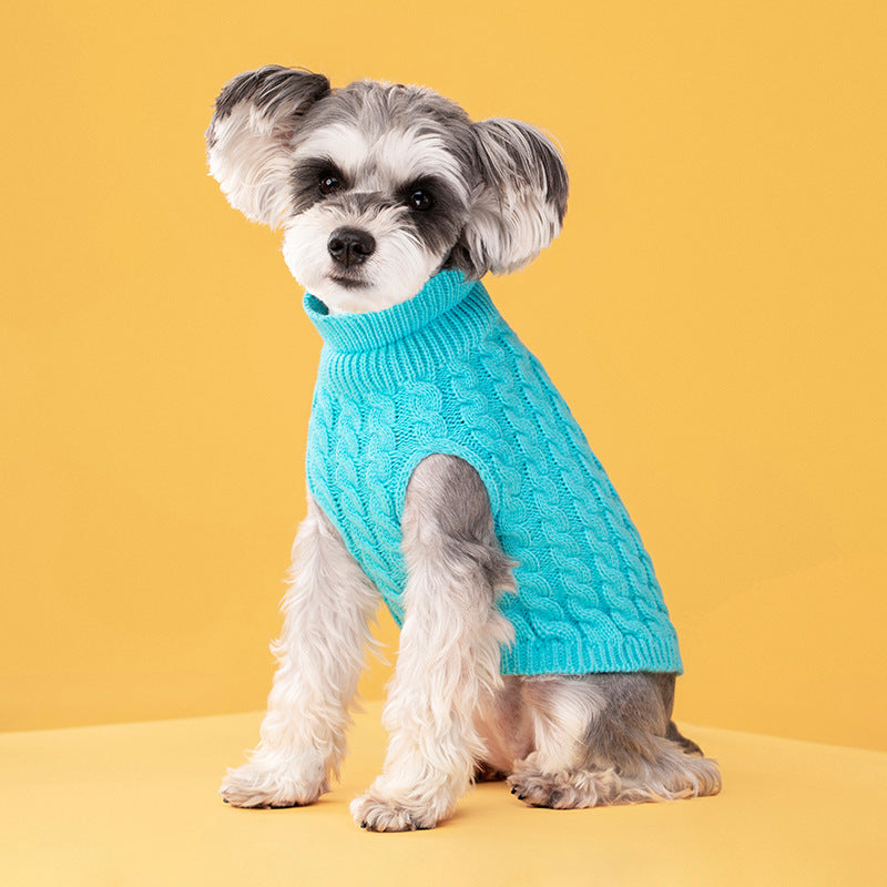 Maglione dolcevita spesso in tinta unita classico con motivo a intreccio di pasta fritta per cani e gatti in autunno e inverno